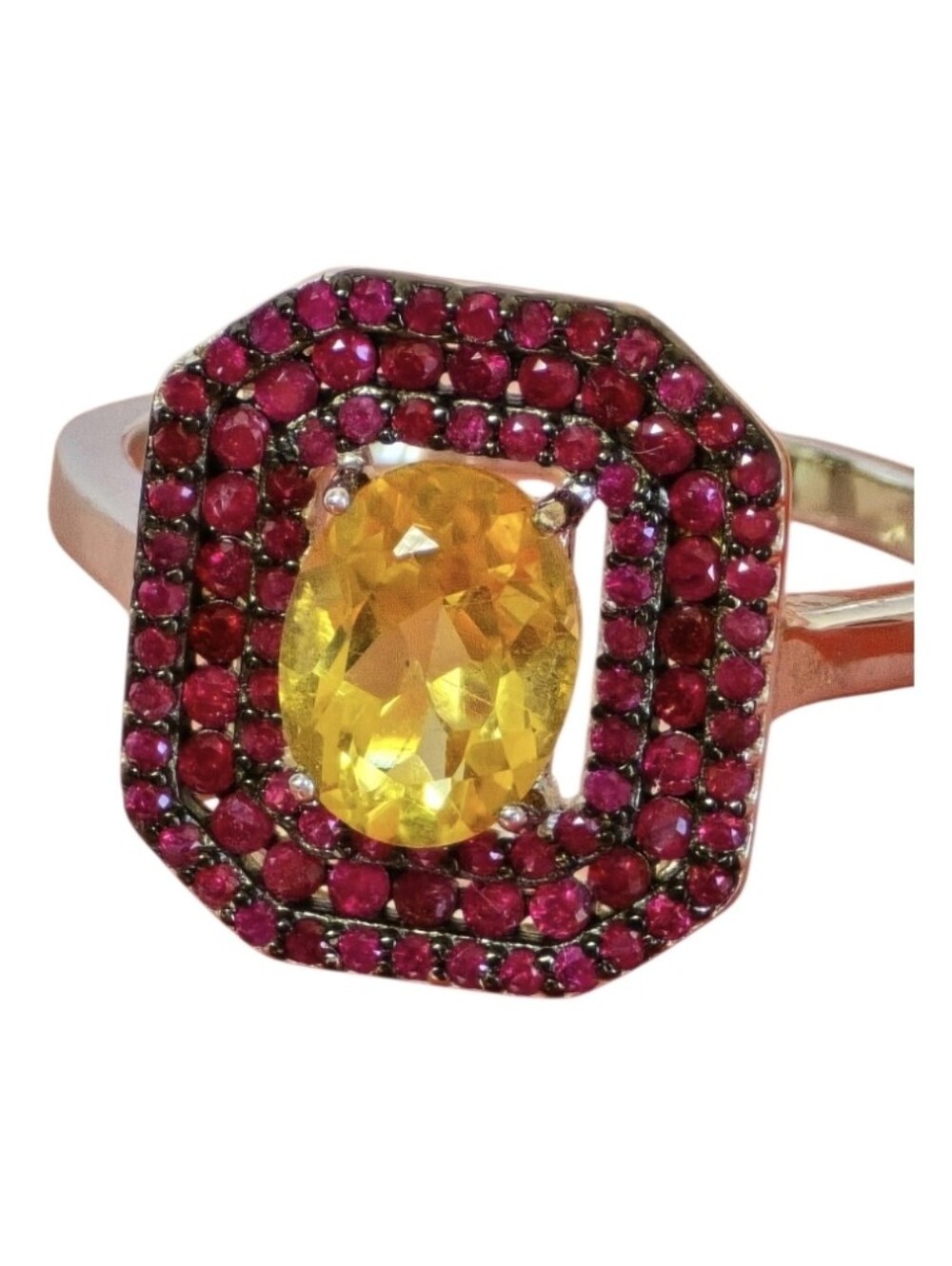 925 Sterling Silver Ring SZ 7.75 With Natural Citrine & Ruby Gems